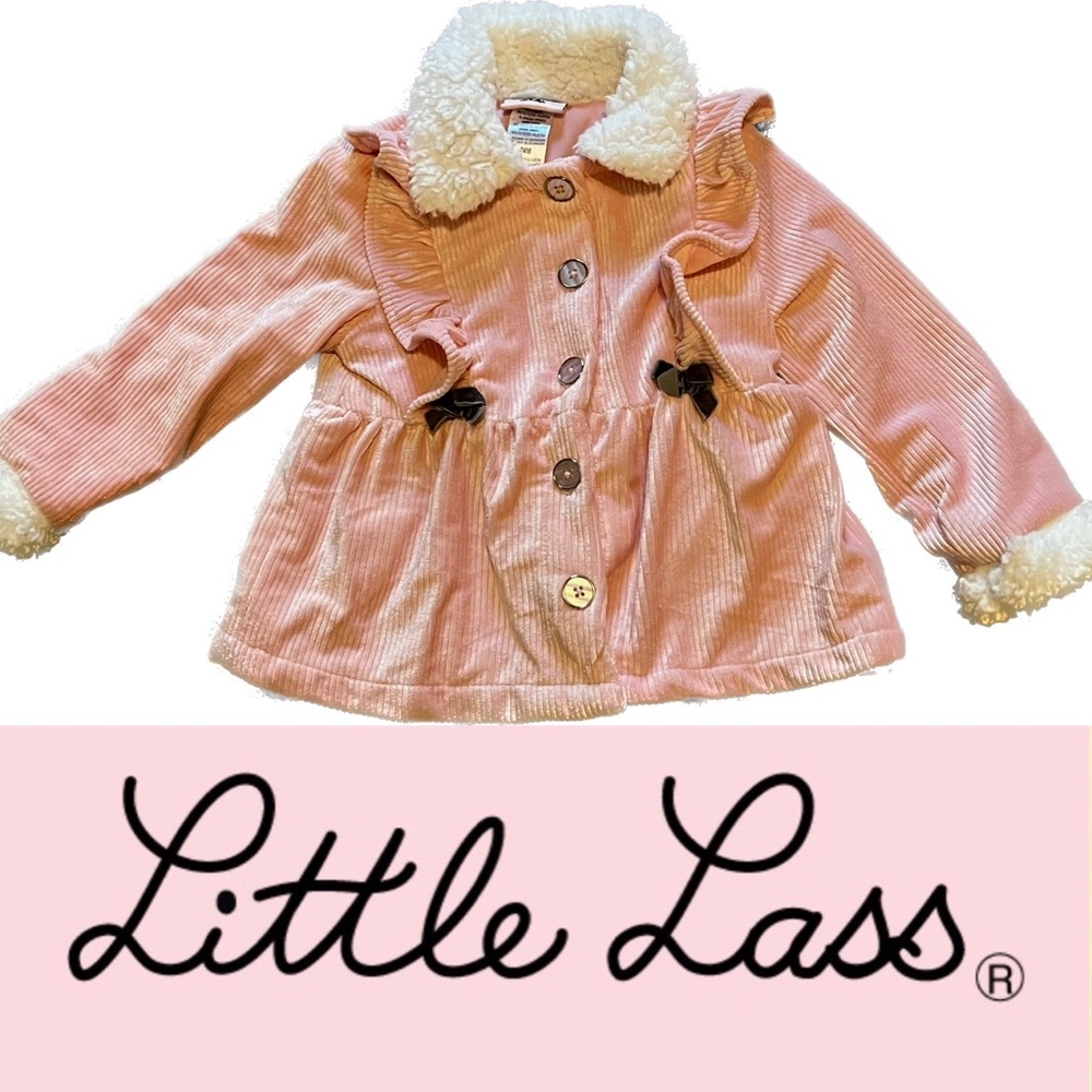 NWT Pink Coat - 24M - Adorable Gray Bows Fuzzy Collar - Bundle Up in Style! 🎀✨"